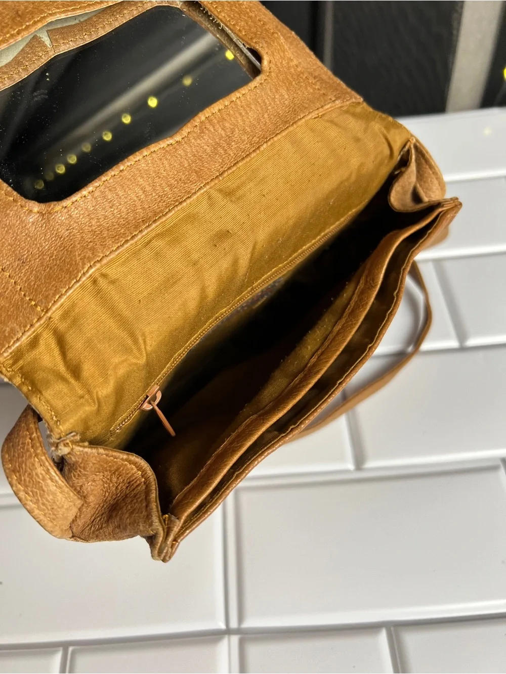 Classic Tan Crossbody Bag with Curved Flap